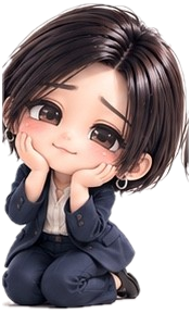 ほおづえをついてデレデレするちびアキ